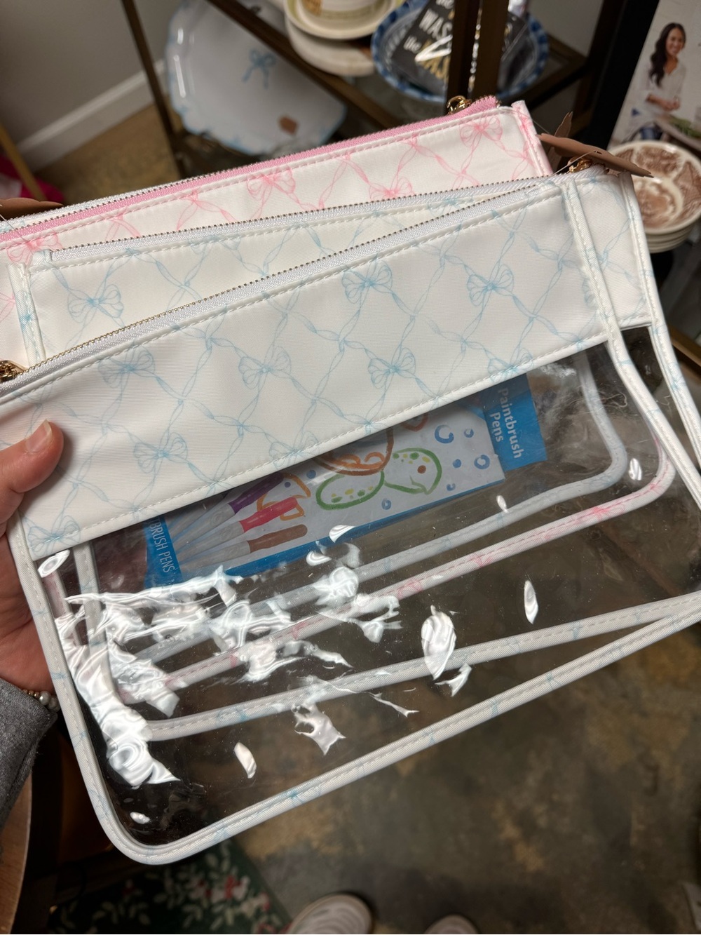 Clear shabby chic Travel Pouch Set - Pink option and Light Blue option